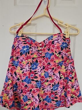 Tropical Escape Pink Floral Halter Swim Top Only